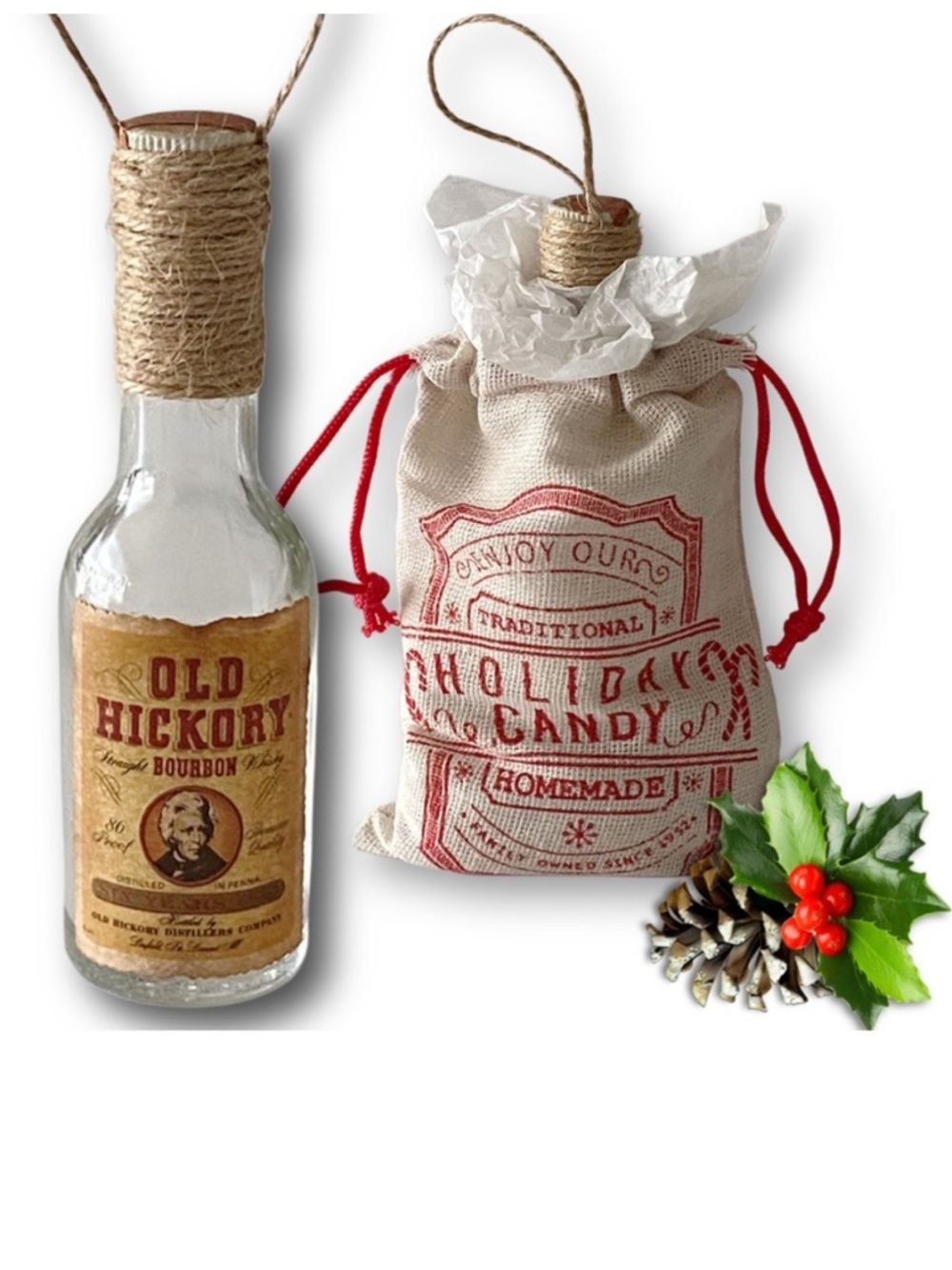 Old Hickory Bourbon Artisan Vintage Glass Miniature Bottle Unique Ornament